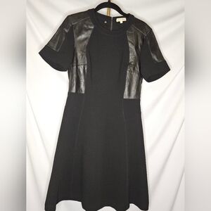 Rebecca Taylor Black Leather Trim Cocktail Dress Size